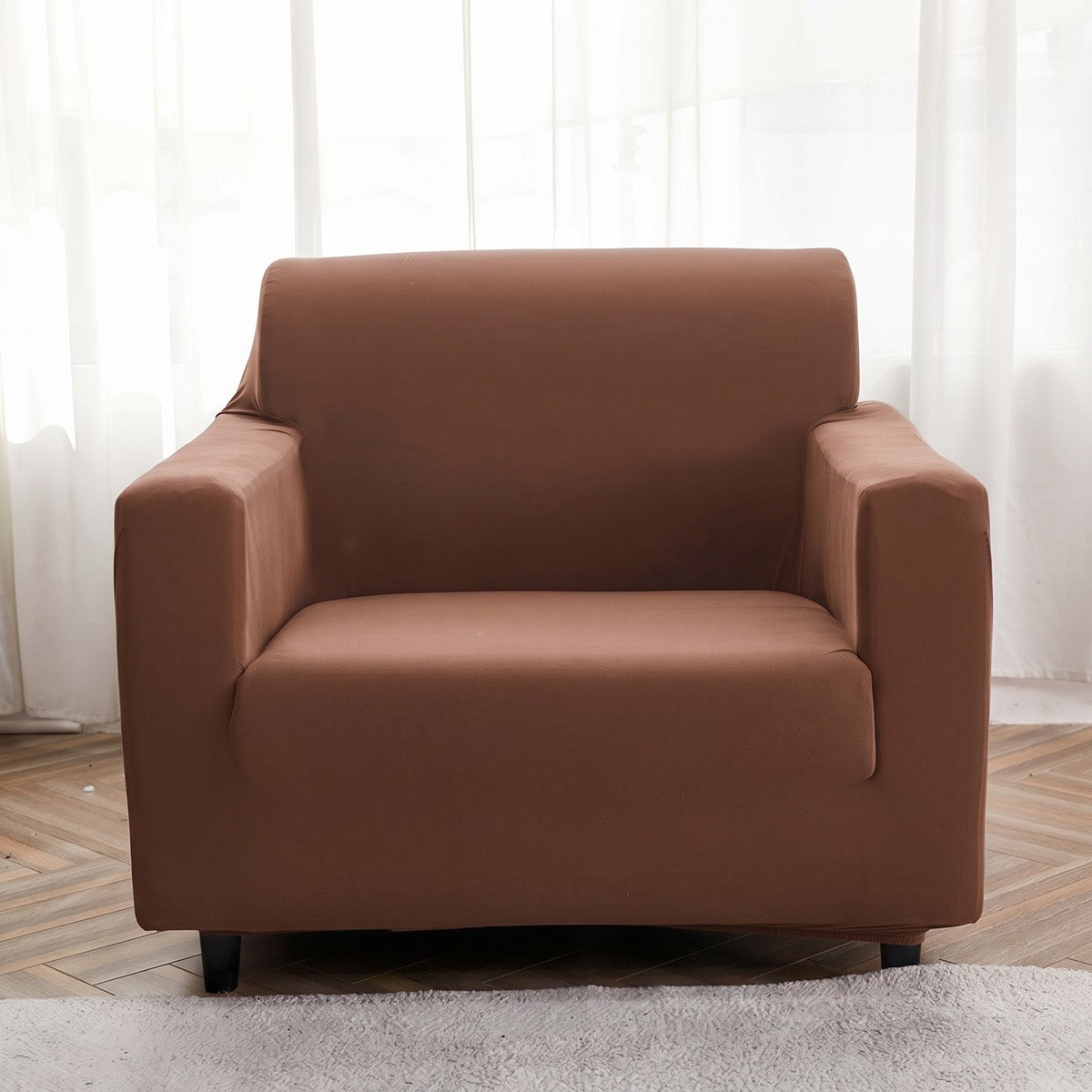 Stretch armchair cover, Brown