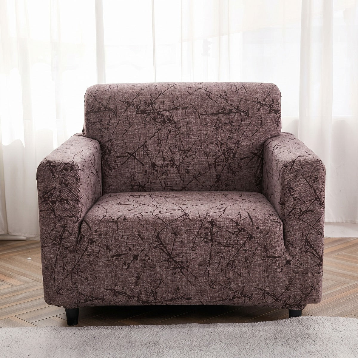 Stretch armchair cover, Taupe twigs