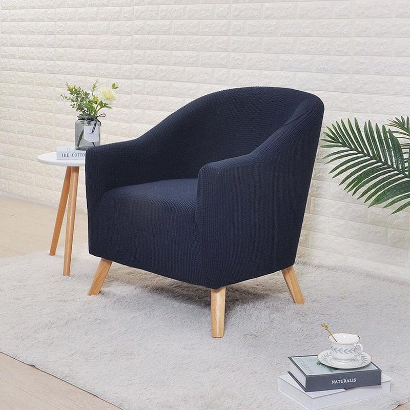 Water-repellent tub chair cover, Navy blue, fitted on a tub chair
