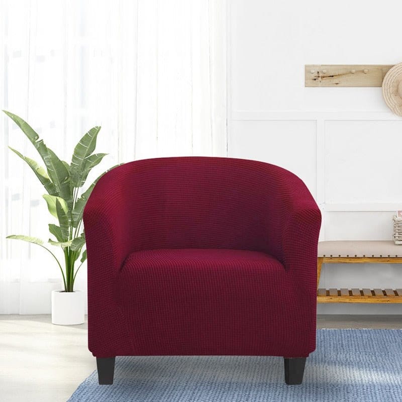 Water-repellent tub chair cover, Deep burgundy, fitted on a tub chair