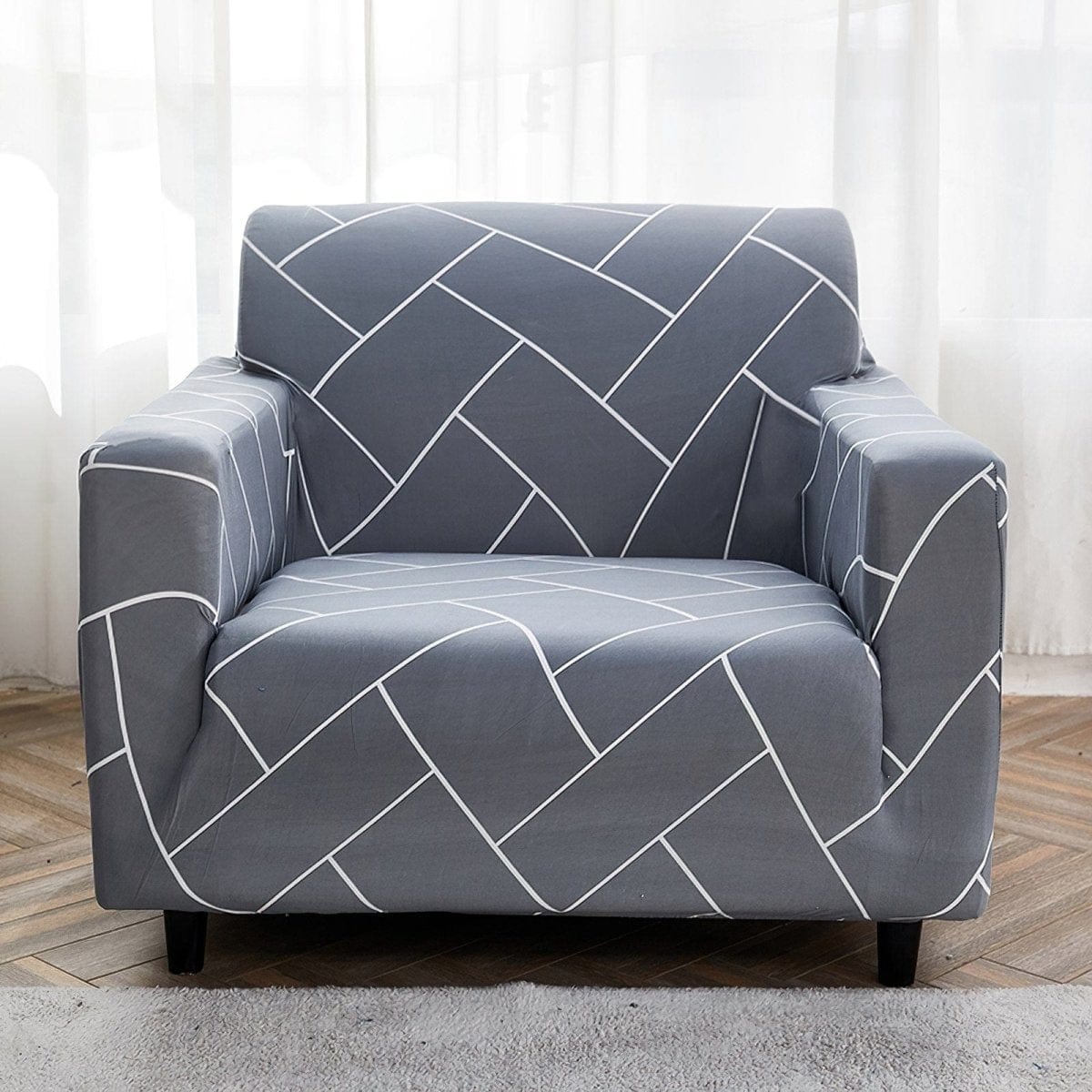 Stretch armchair cover, Grey chevron