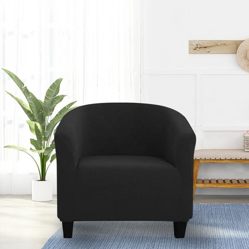 Water-repellent tub chair cover, Black, fitted on a tub chair