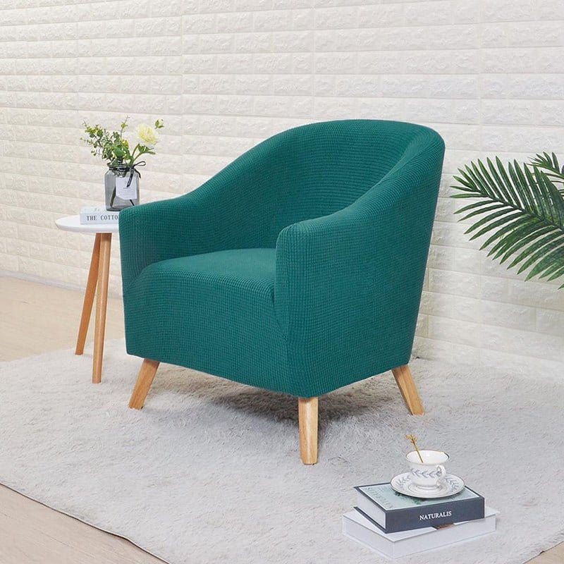 Water-repellent tub chair cover, Turquoise, fitted on a tub chair