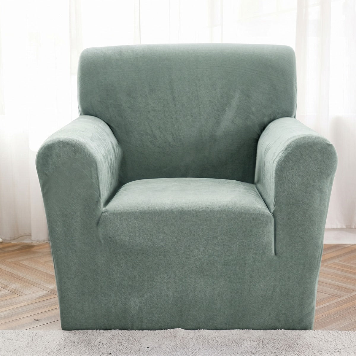 Velvet armchair cover, Celadon