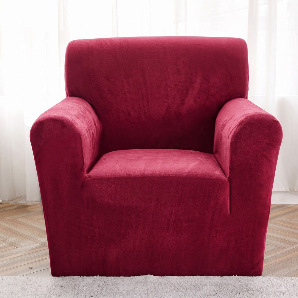 Velvet armchair cover, Crimson