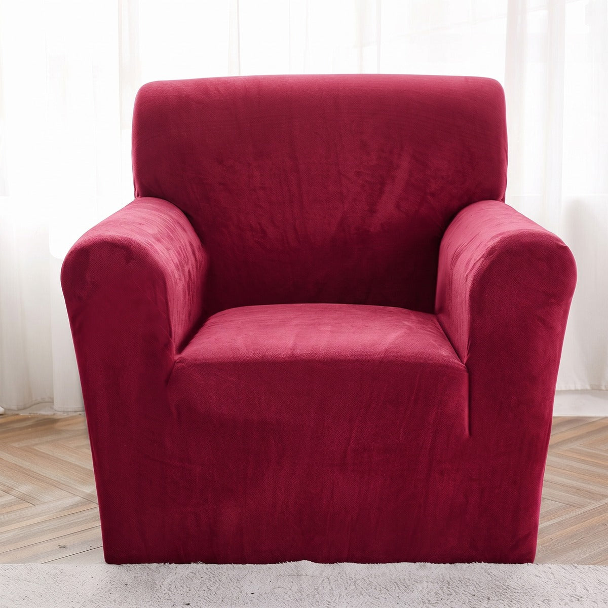 Velvet armchair cover, Crimson