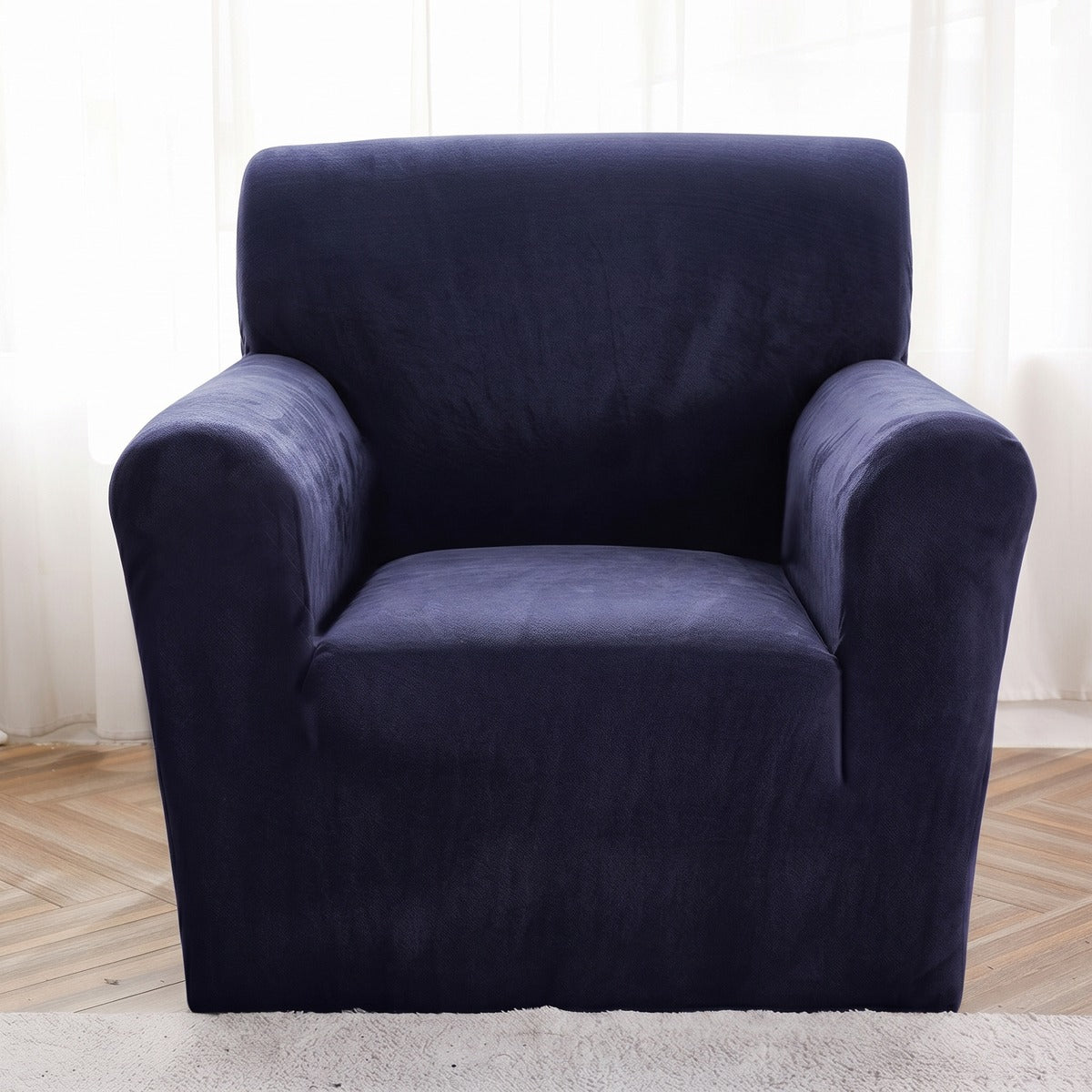 Velvet armchair cover, Midnight blue