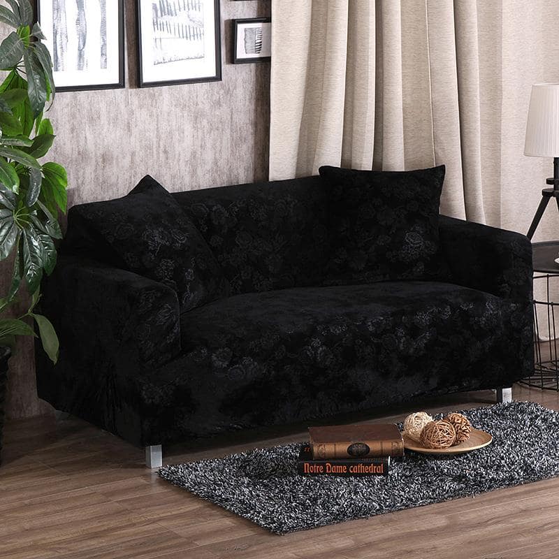 Black - Armchair and Sofa Stretch Embossed Velvet Covers - The Sofa Cover House