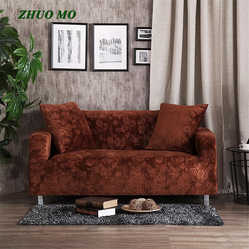 Brown - Armchair and Sofa Stretch Embossed Velvet Covers - The Sofa Cover House