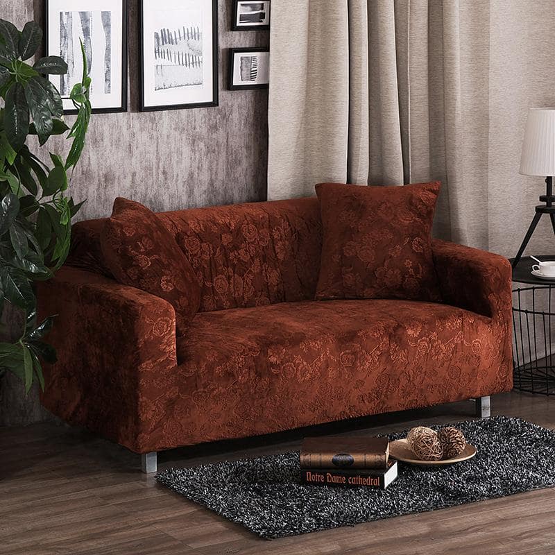 Brown - Armchair and Sofa Stretch Embossed Velvet Covers - The Sofa Cover House