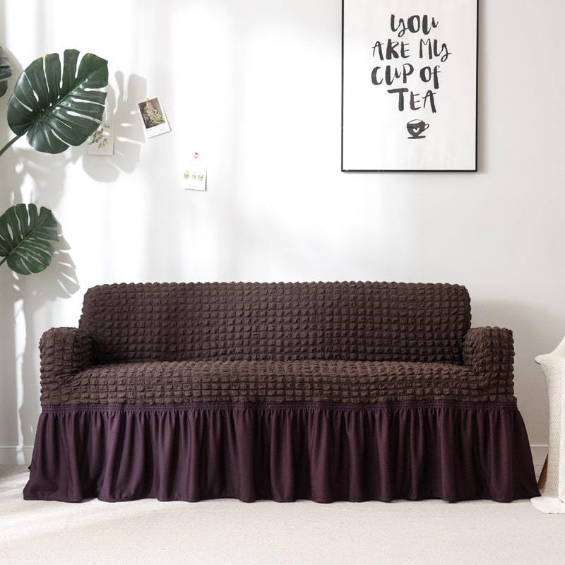 Brown - Stretch Sofa Covers With Pleated Skirt - The Sofa House Cover