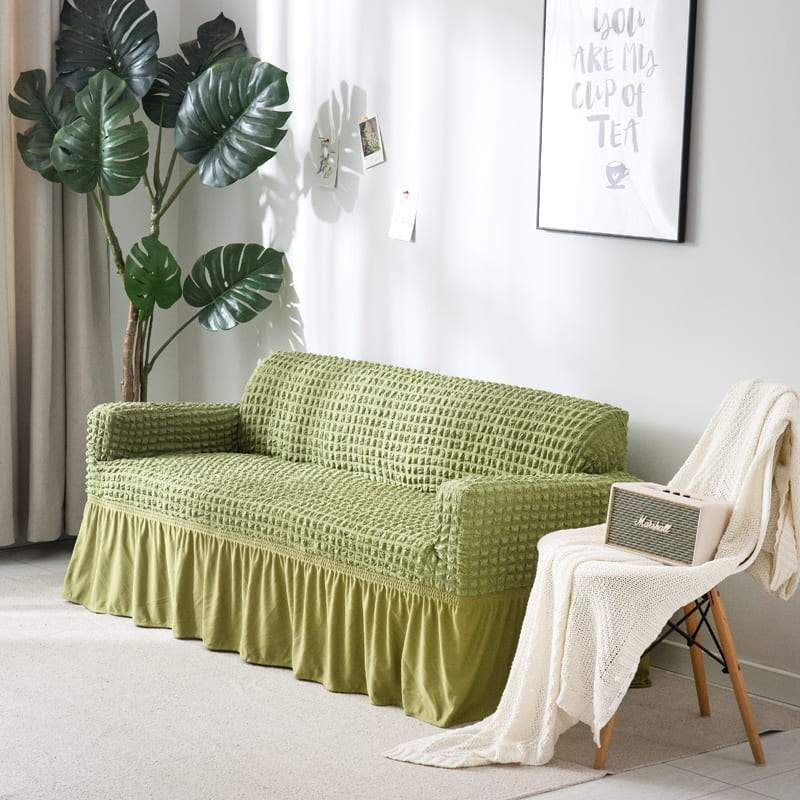 Green - Stretch Sofa Covers With Pleated Skirt - The Sofa Cover House
