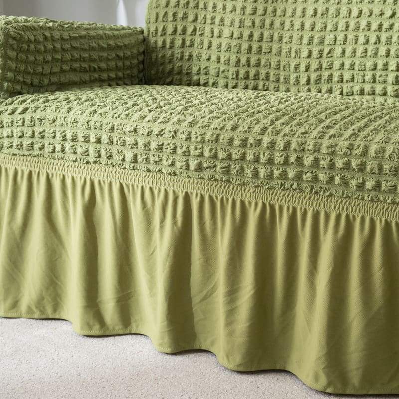 Green - Stretch Sofa Covers With Pleated Skirt - The Sofa Cover House