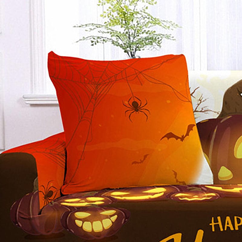 Happy Halloween - TWO PIECES - EXPANDABLE CUSHION COVERS 18" X 18" (45 CM X 45 CM)