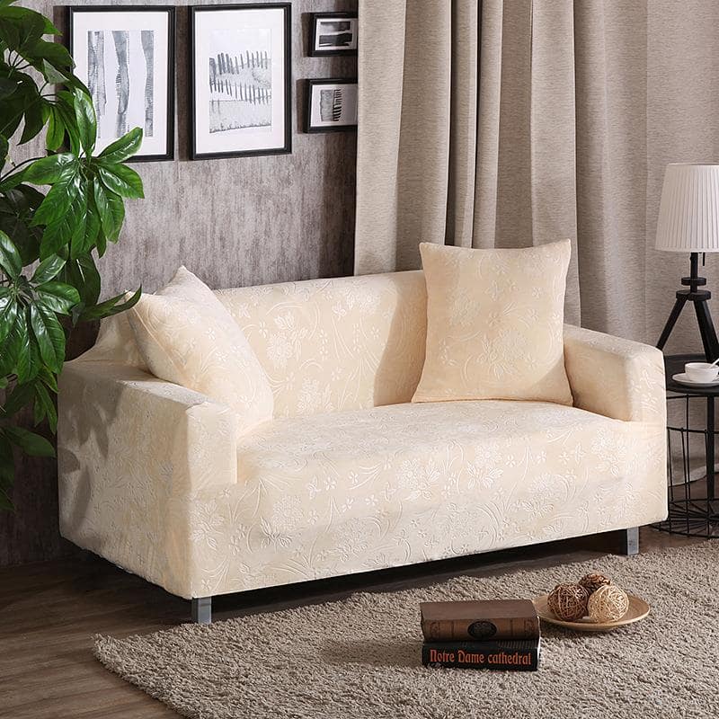 Off-white - Armchair and Sofa Stretch Embossed Velvet Covers - The Sofa Cover House