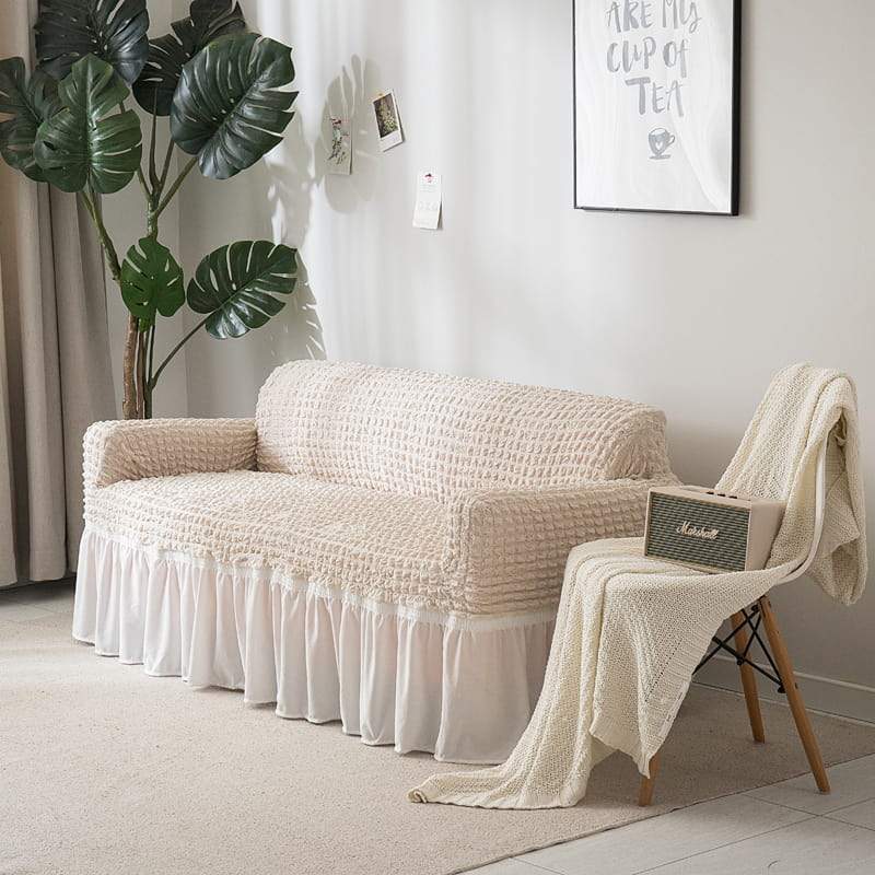 Off-white - Stretch Sofa Covers With Pleated Skirt - The Sofa Cover House