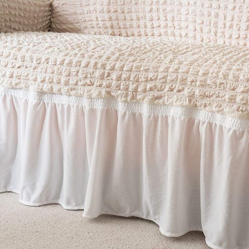 Off-white - Stretch Sofa Covers With Pleated Skirt - The Sofa Cover House