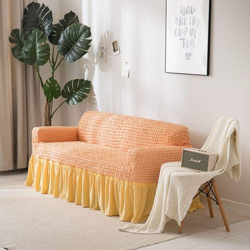 Salmon - Stretch Sofa Covers With Pleated Skirt - The Sofa Cover House