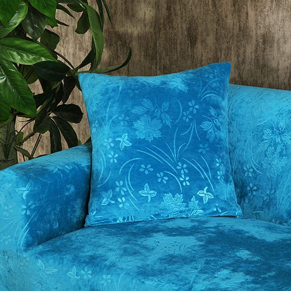 Turquoise blue - TWO PIECES - EXPANDABLE CUSHION EMBOSSED VELVET COVERS 18" X 18" (45 CM X 45 CM)